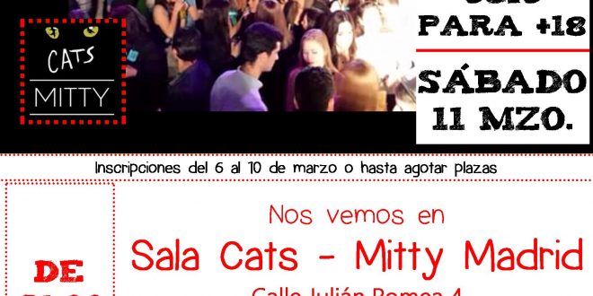 Cena y noche de fiesta en Cats – Mitty Madrid +18